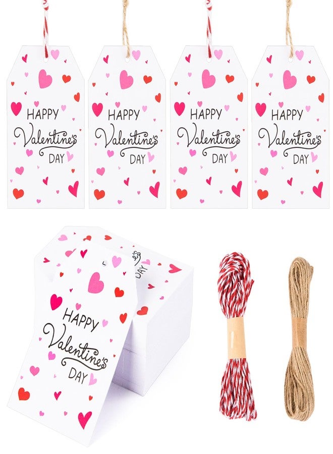 MoDooris 200 Pack Valentine’s Day Gift Tags Happy Valentine's Day Paper Hanging Tags with Red White String & Jute Twine, Heart Gift Wrapping Supplies for Party Favors, Treat Bags, Gifts - Image 1